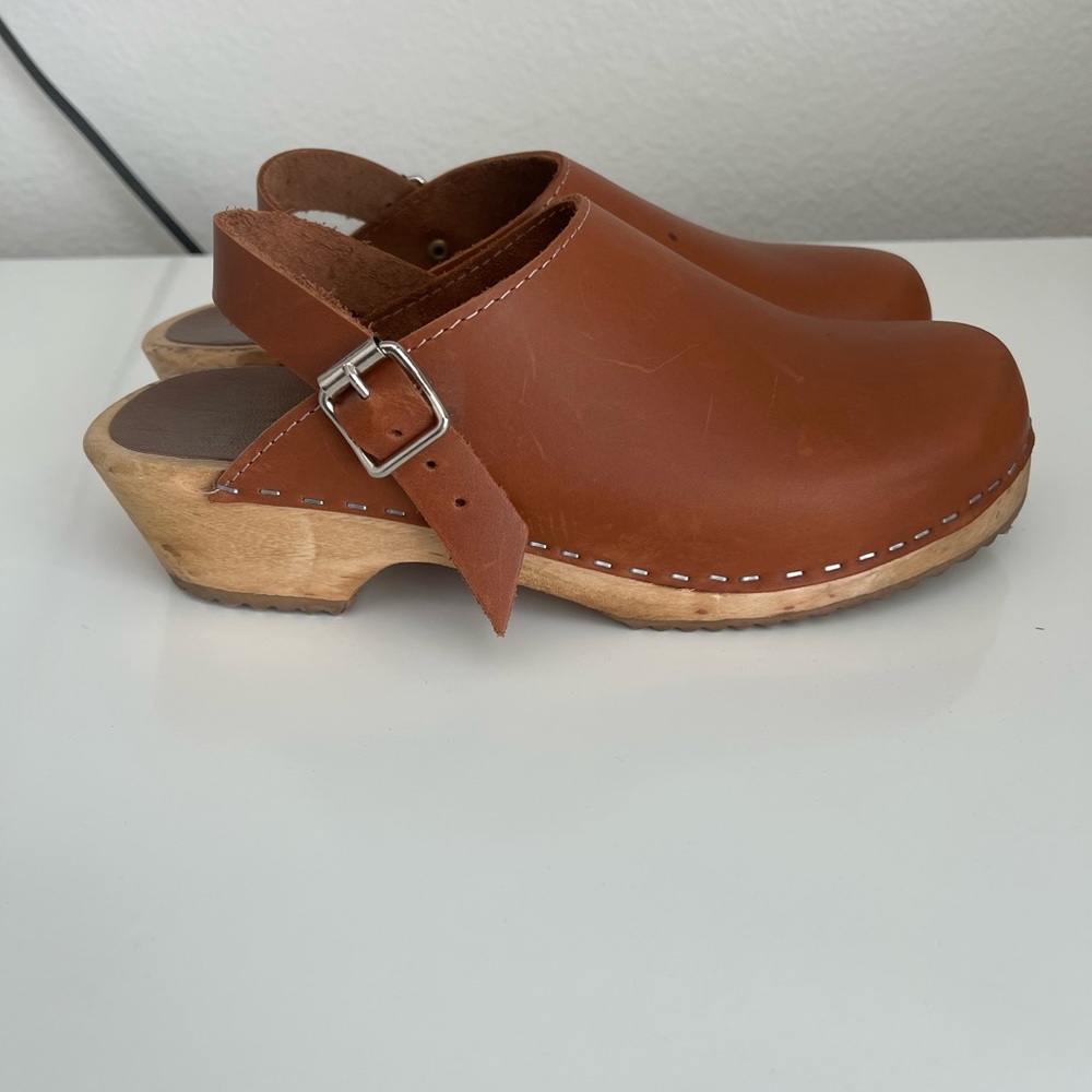 MIA Brown Leather Slingback Clogs